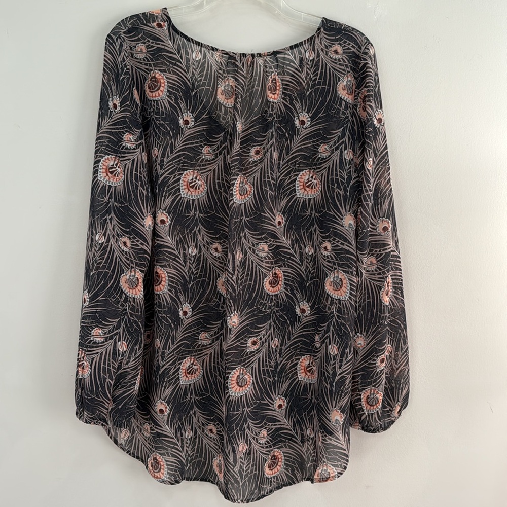 LOFT Outlet Women's Long Sleeve V-Neck Dk. Gray Sheer Floral Blouse- Size M - Picture 6 of 8